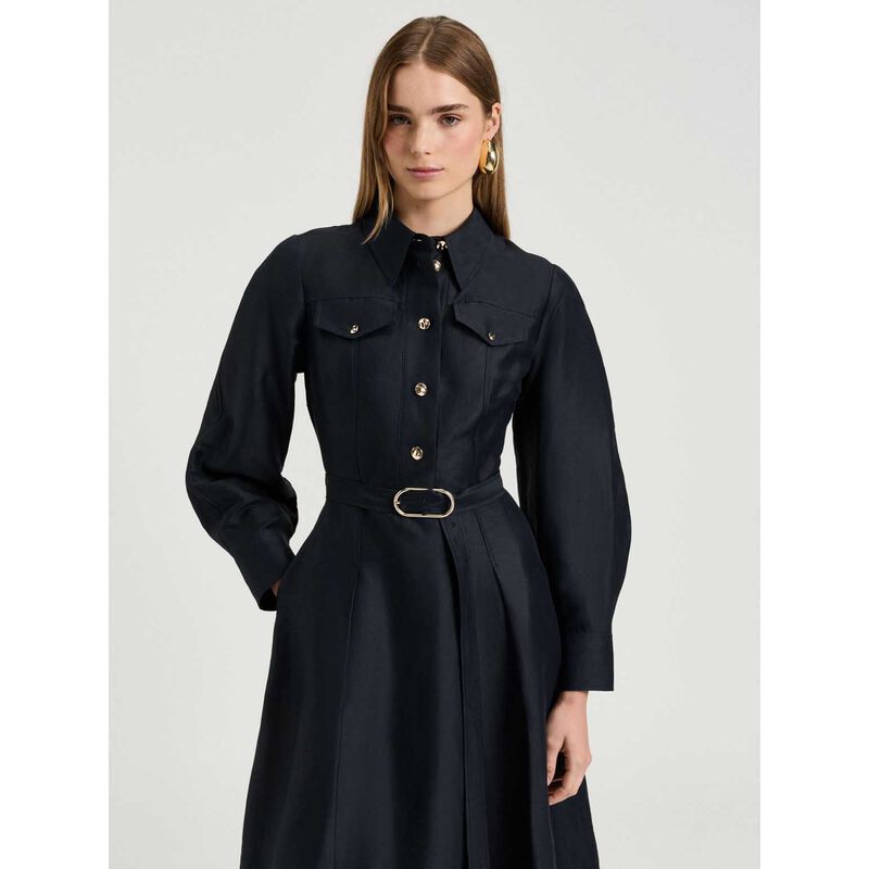 Veronika Maine Linen Viscose Blend Belted Midi Dress image number 7